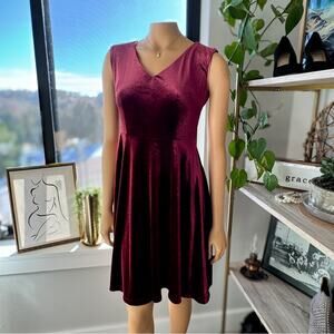 Burgundy Velvet Sleeveless Dress, London Style Collection, Women's 4 Petite